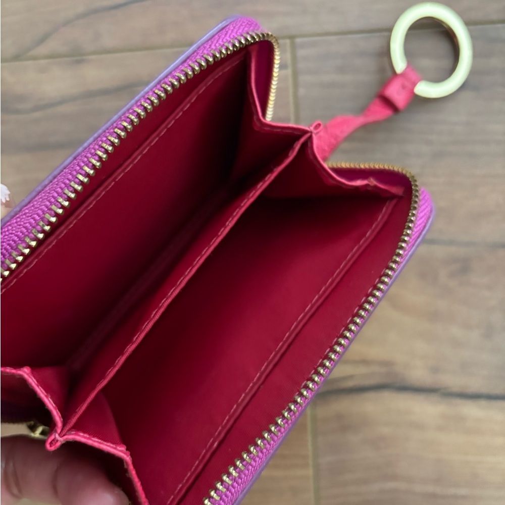 Tory Burch Purple/Pink Zip-Around Leather Key Pouch Wallet - Picture 3 of 9